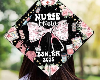 Personalized RN Grad Cap Topper, Nurse Graduation Cap Topper, Class of 2025, New Nurse Gift, Nursing Graduation Decoration, Nurse Stuff