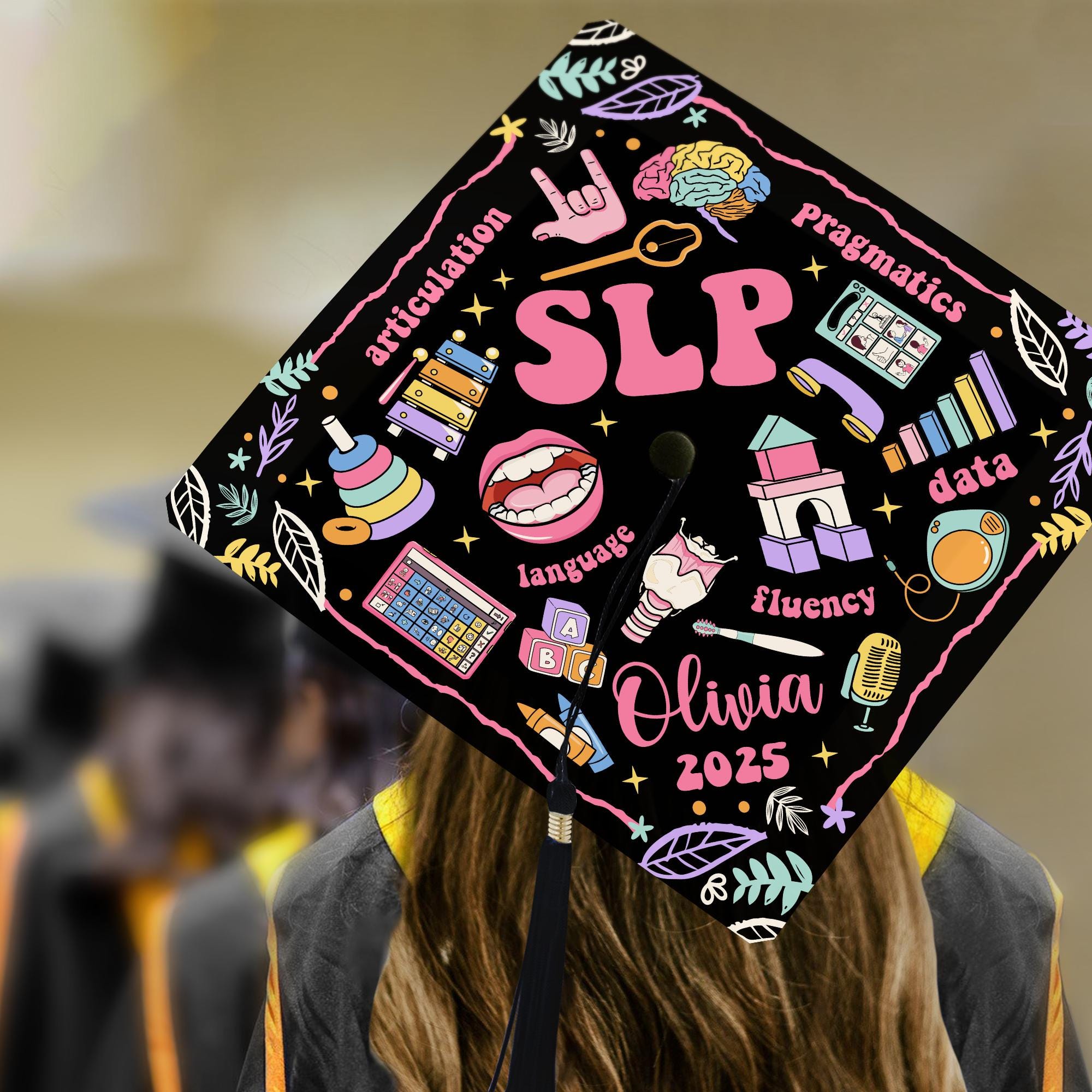 Slp Grad Cap Speech Therapist Graduation Cap Topper, Speech Therapy, Speech Language ...