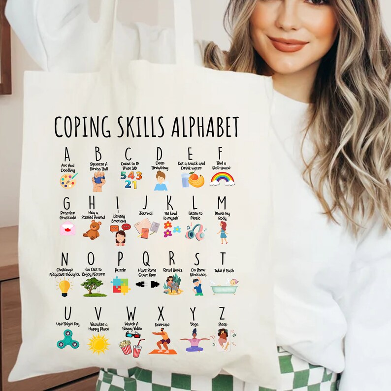 Coping Skills Alphabet Tote Bag Mental Health Gift School - Etsy