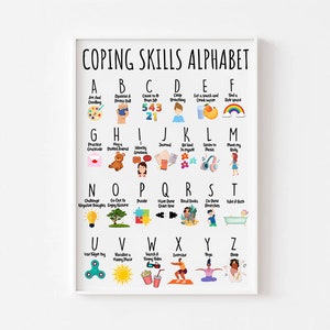 Coping Skills Alphabet Poster, Mental Health Matters, School Counselor Office Decor, Self Care Art Print, Alphabet Poster, Back To School