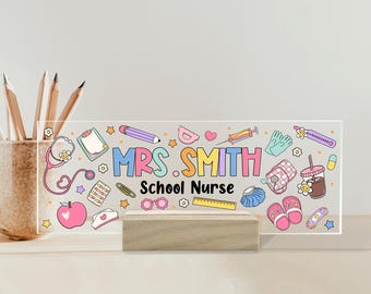 Personalized School Nurse Desk Name Sign, Custom Acrylic Name Plate Block, Nurse Desk Name Sign, School Nurse Name Sign, Nurse Gift