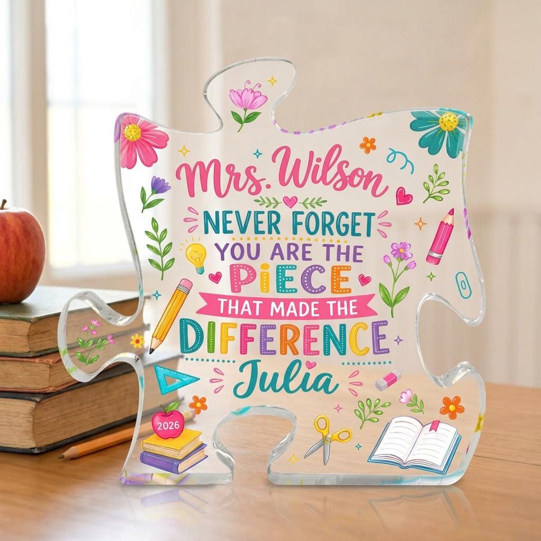Custom Floral Teacher Puzzle Piece Block, Teacher Appreciation Gift ...