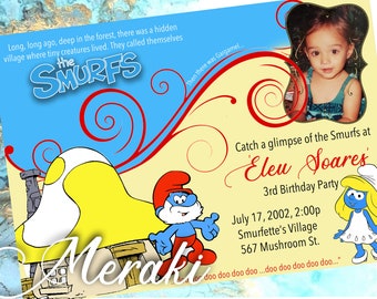 Inspired by Smurfs Invitation. Custom Invitation Design Digital File.  Custom Printable Invite Digital Download.