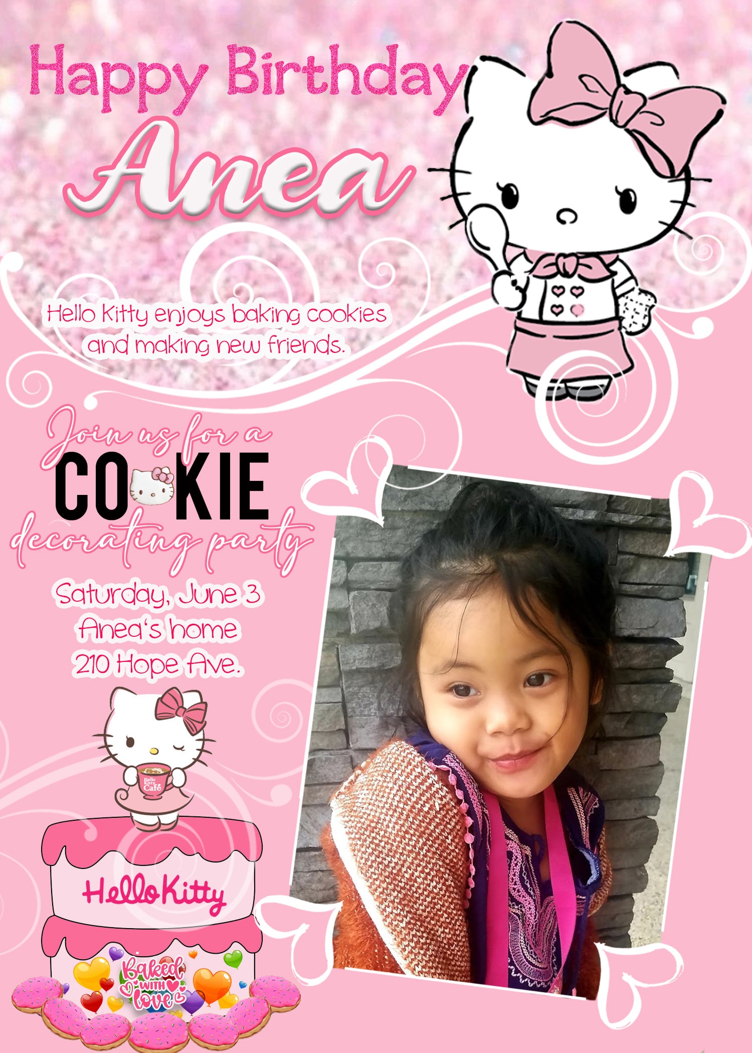 Customized Kitty Birthday Party Invitation Kitty and Friend 