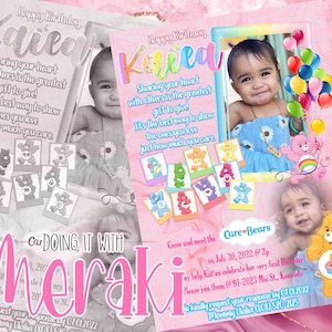 Inspired by Care Bears Photo Birthday Invitations, Custom Designed Photo Birthday Invitation