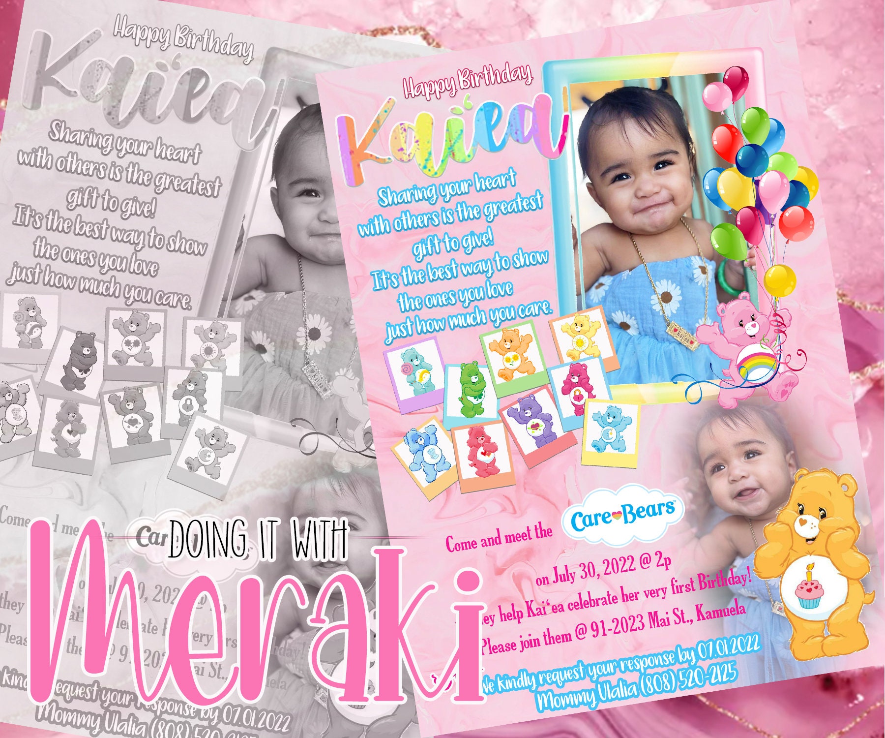 Inspired by Care Bears Photo Birthday Invitations Custom Designed Photo Birthday Invitation