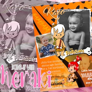 Inspired by Flintstones Photo Birthday Invitations, Custom Flintstones Photo Invitation, Custom Designed Photo Birthday Invitation
