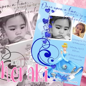 Cinderella Photo Birthday Invitations, Cinderella Invites, Custom Cinderella Photo Invitation, Custom Designed Photo Birthday Invitation