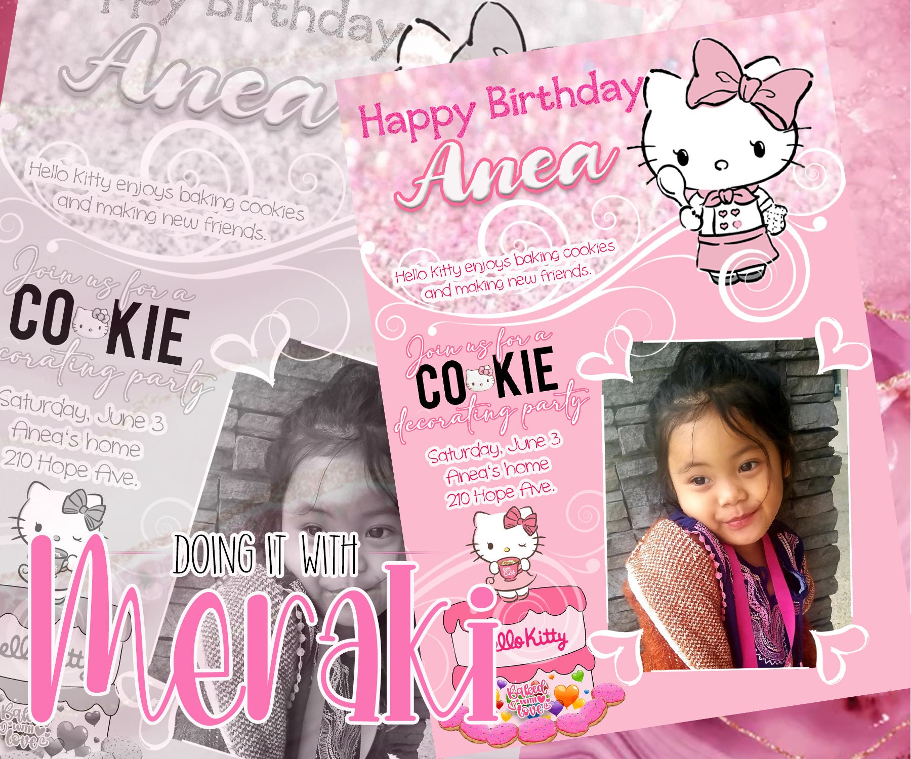 Inspired by Hello Kitty Photo Birthday Invitations Custom Designed Photo Birthday Invitation