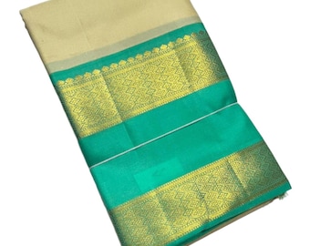Beige Kanjivaram Saree with Sea Green and Gold Border