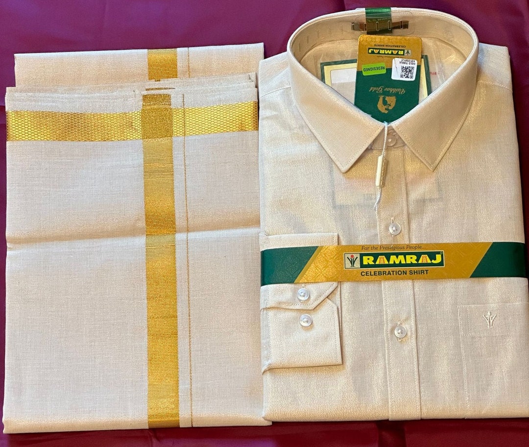 Men's Dhothi/vesti and Shirt Set in Gold Color sz-medium - Etsy