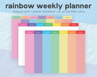 Printable Rainbow Weekly Planner, A4 A5 Letter