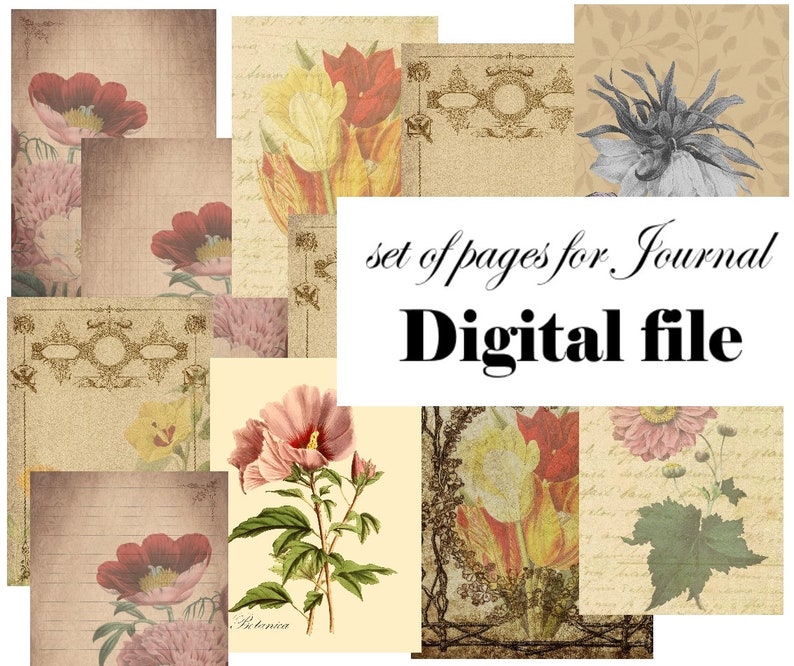 Paper Crafts,Digital download Scrapbooks Botanical Herbs Printable Pages for Junk Journals Book pages Junk journal printable kit