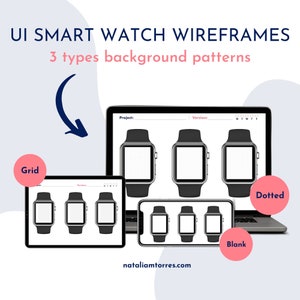 UX Design Smart watch wireframes for UI sketching and low fidelity prototyping, Dotted, grid and blank templates for responsive design