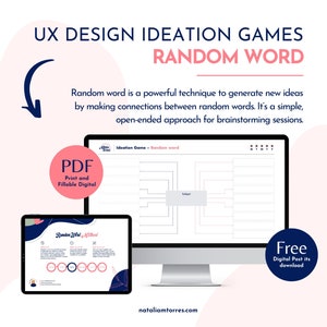 Random Word UX Design Ideation technique for facilitation session and business strategy, Product management tool to generate new ideas