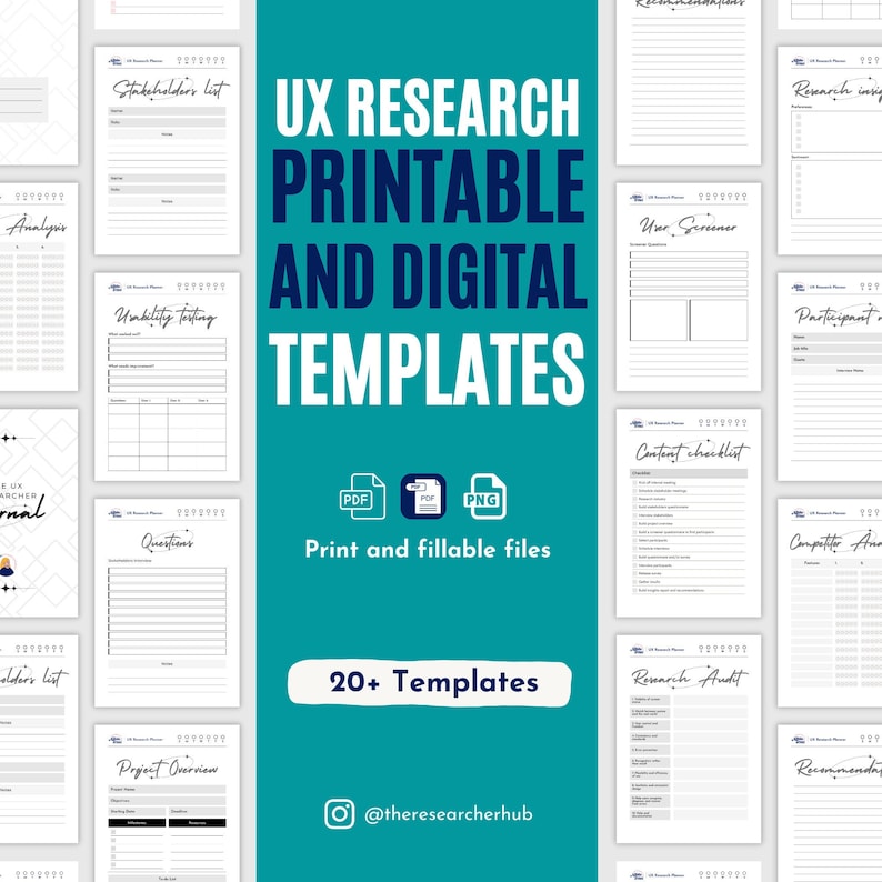 UX Design Printable Templates for Researchers, User Interviews ...