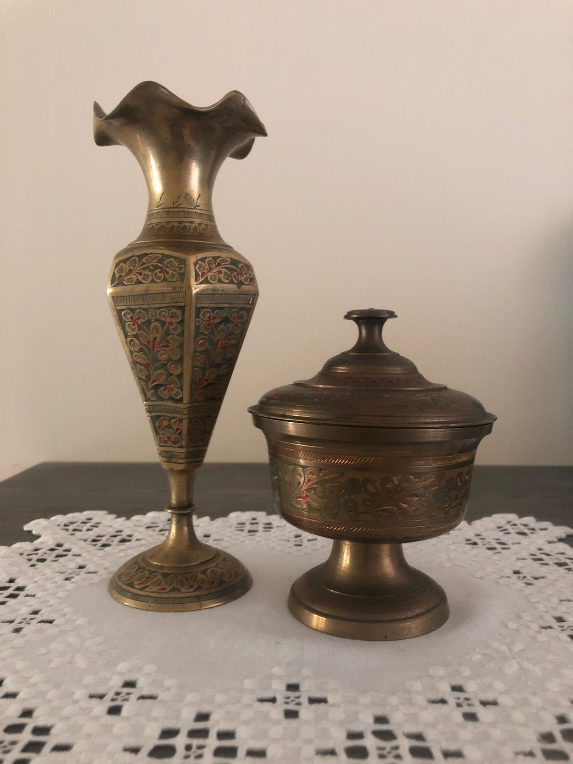 Vintage brass jar with lid/jewellery box and brass vase Etsy