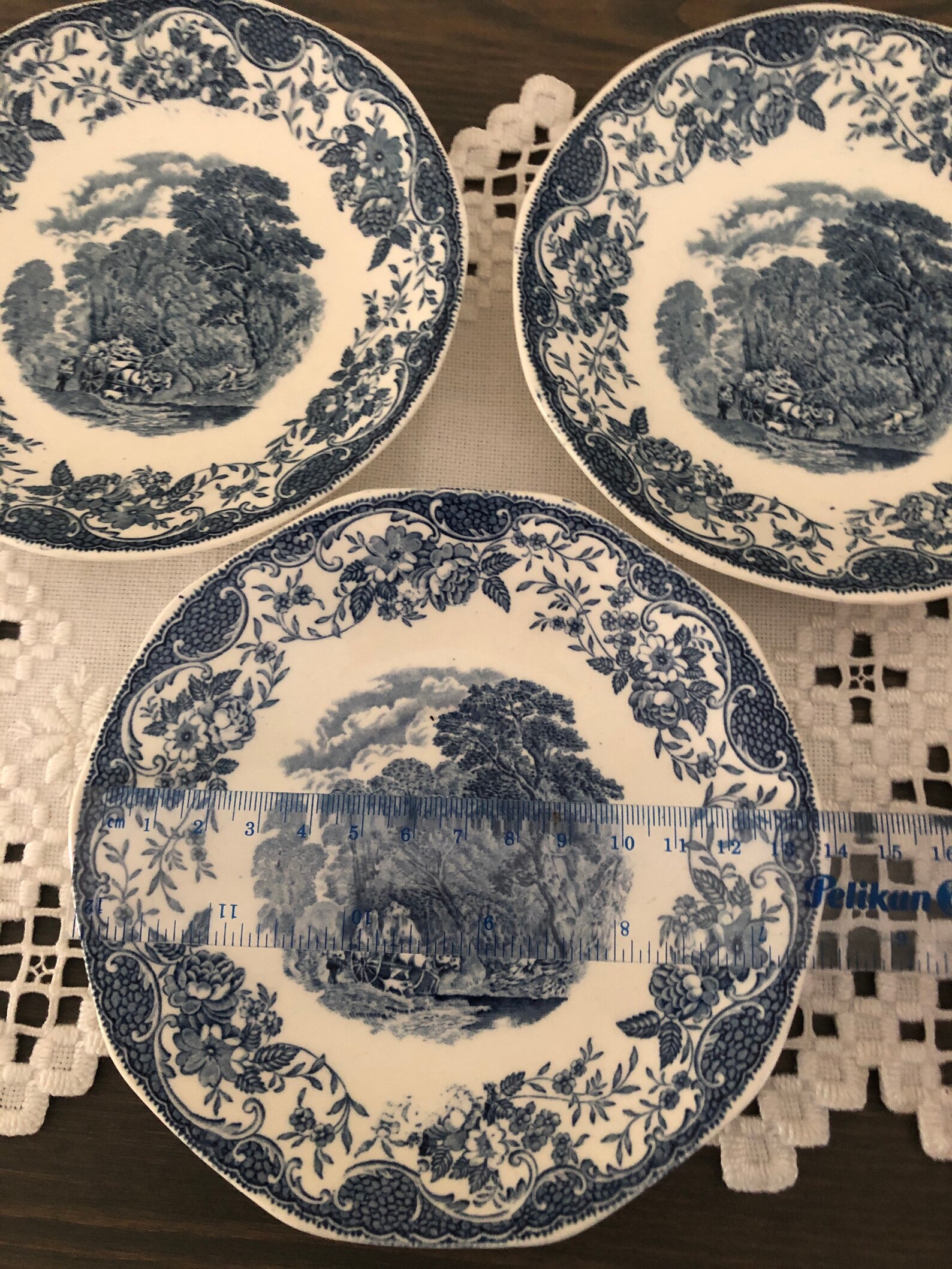 Set of 3 Royal Tudor Ware Olde England blue saucer plates Etsy