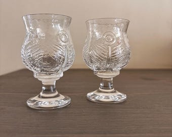 Set di 2 bicchierini da liquore/shot Orrefors Sweden con motivo pavone.