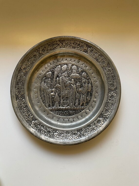 Vintage Pewter Wall Plate Etsy