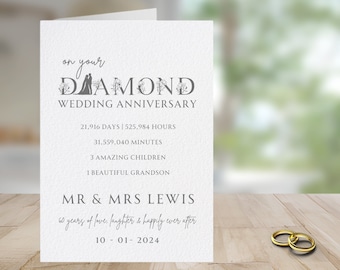 Personalised Diamond Wedding Anniversary Card | 60 Years Married | Greeting Card | Congratulations | Married in 1963 | Diamond  Anniversary