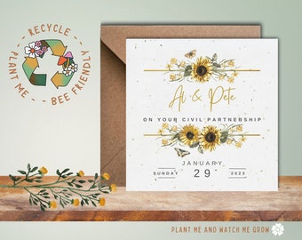 Personalised Civil Partnership Card | Civil Ceremony | Congratulations | Happy Couple | Plantable Seed Card | Wildflower Card | Recycled
