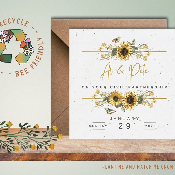 Personalised Civil Partnership Card | Civil Ceremony | Congratulations | Happy Couple | Plantable Seed Card | Wildflower Card | Recycled