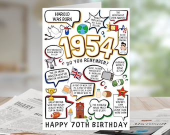 Carte personnalisée du 70e anniversaire | Né en 1954 | Faits amusants de l'année de naissance | Carte d'anniversaire d'étape | 70e carte personnalisée | Carte de voeux