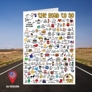 Personalised 90th Birthday Card The Road to 90 Custom Milestone Card Born in 1934 UK & USA Version Card for Him Happy Birthday USA