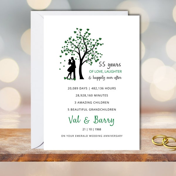 Personalised Emerald Wedding Anniversary Card | 55 Years Married | Greeting Card | Congratulations | Married in 1968 | Emerald Anniversary