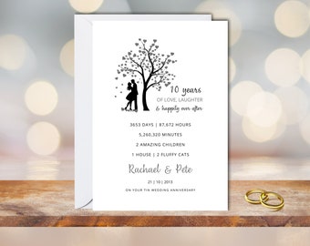 Personalised Tin Wedding Anniversary Card | 10 Years Married | Greeting Card | Congratulations | Married in 2013 |  Tin Anniversary