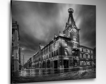 House under the Globe in Cracow (Poland) - black and white fine art photography of Cracow on glass.
