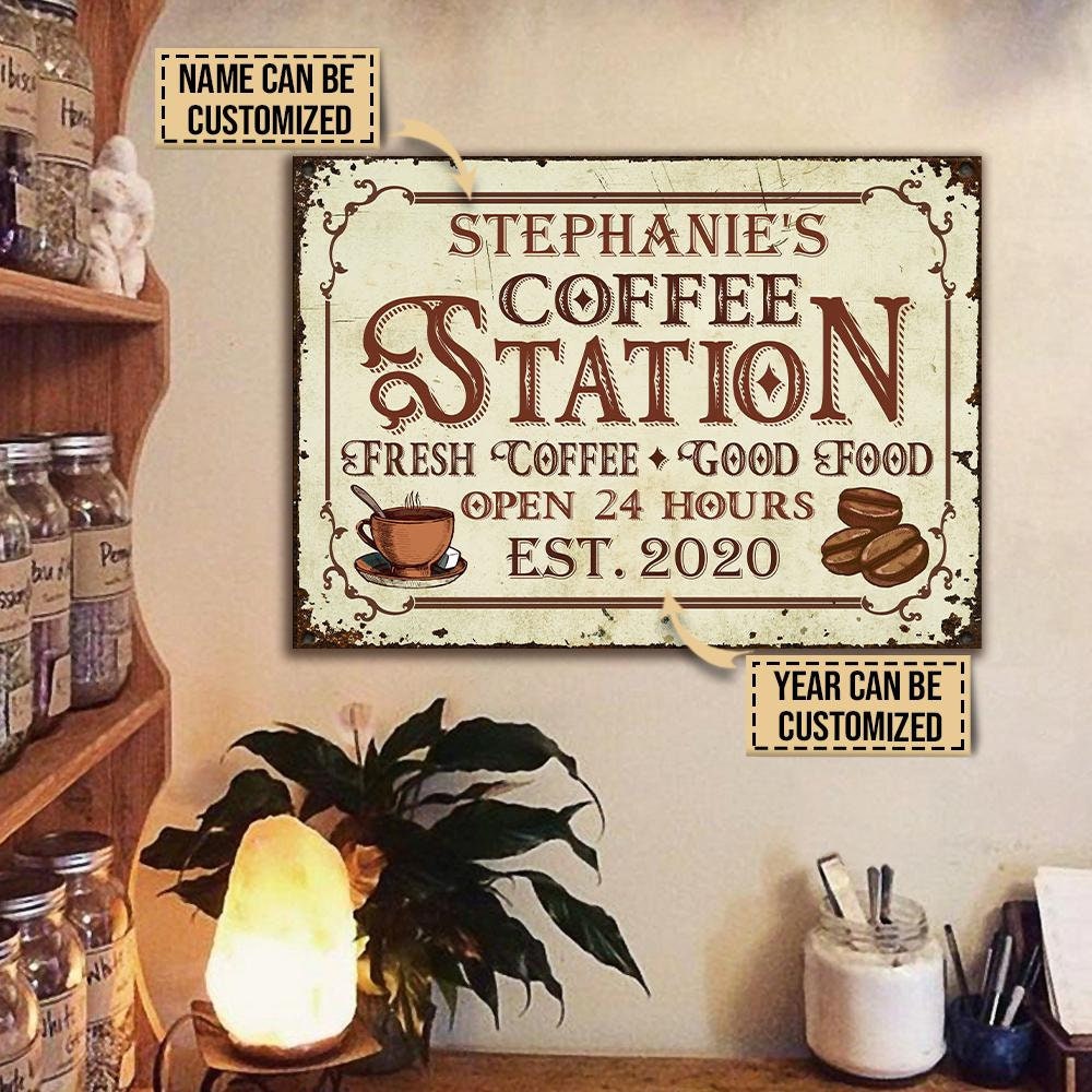 Personalized Coffee Station Metal Sign Fresh Coffee Good Food Etsy