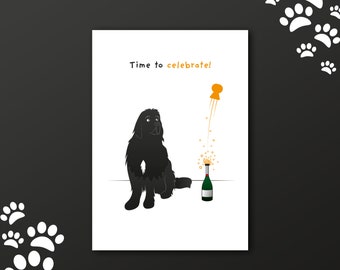 Newfoundland Dog / Blank Greetings Card / Time to Celebrate! Glitter Option Available!!