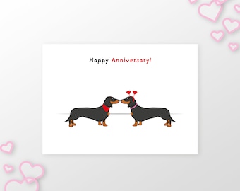 Dachshund / Happy Anniversary / GLITTER OPTION AVAILABLE / Blank Greetings Card