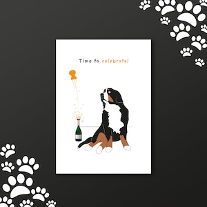 Bovaro bernese / Biglietto di auguri vuoto / È il momento di festeggiare! Opzione glitter disponibile!