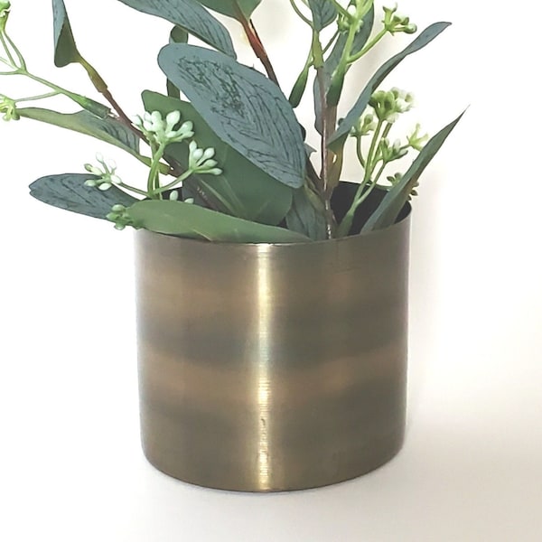 Bronze Planter, Rustic Modern Farmhouse Vase, Small Metal Pots, Versatile Metal Containers, Drop In Potted Plants in Plain Plastic Pots