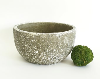 Concrete Decorative Bowl | Distressed Round Stone Vessel | Weathered Mossy-Look Finish | Coffee Table or Side Table Bowl | Rustic Cement