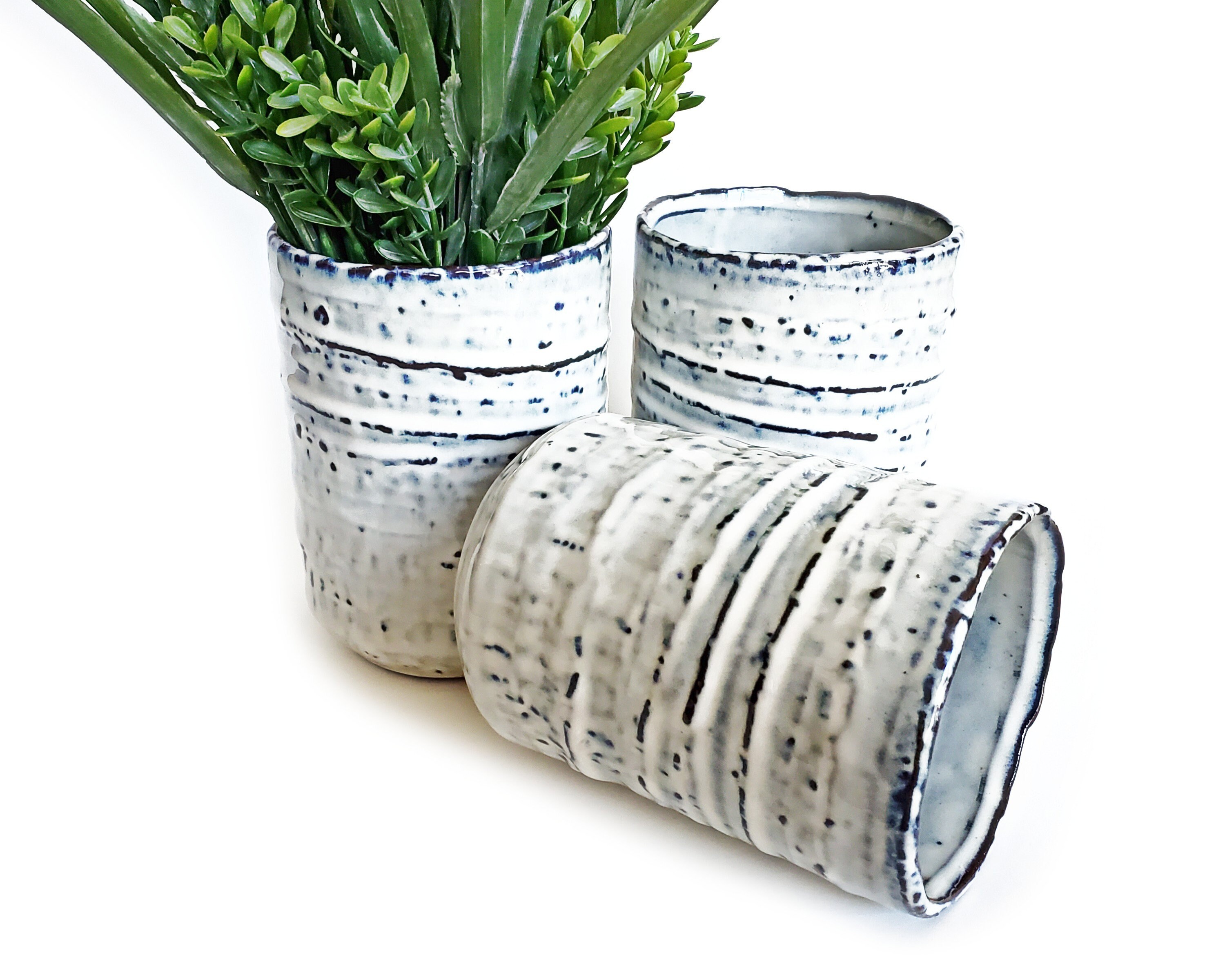 Azul costero jarrón blanco / jarrón cerámico texturizado / | Etsy