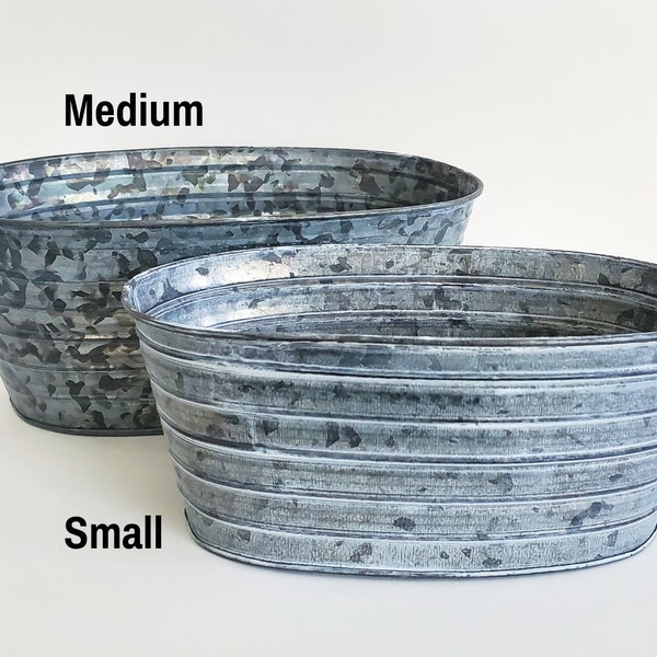 MEDIUM PLANTER 10.5" long x 6.25" wide x 4.25" tall | Distressed Galvanized Pots | Oval Rustic Metal Containers | Watertight Liner Included