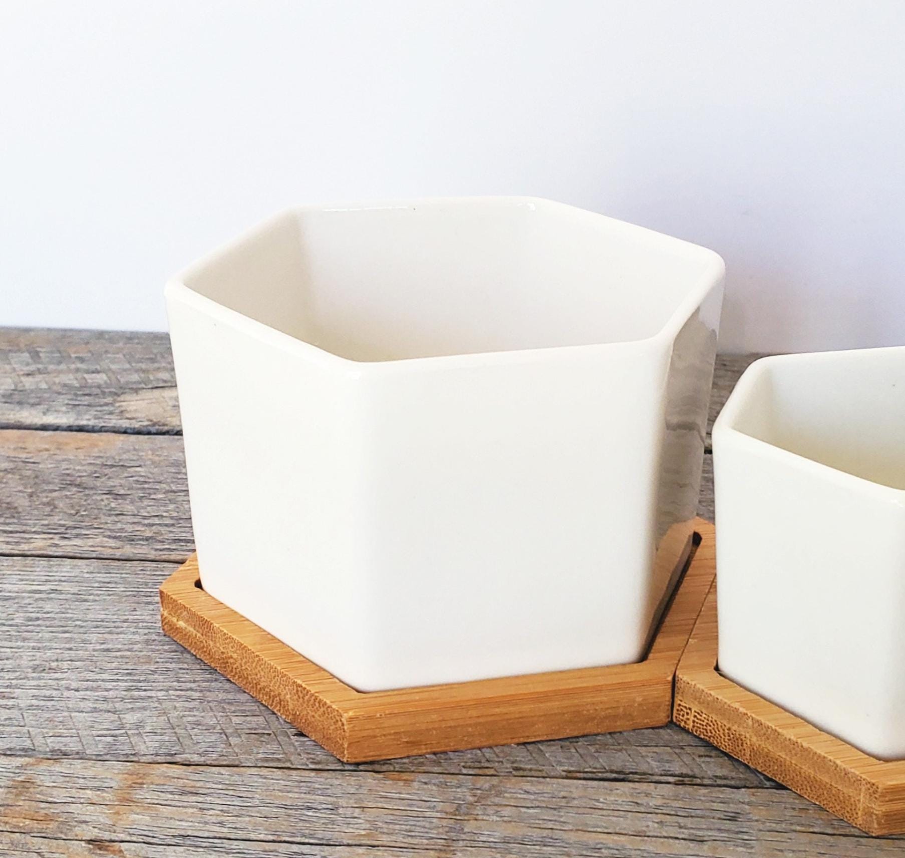 Set of 3 White Ceramic Hexagonal Planters | Small Succulent Pots With ...