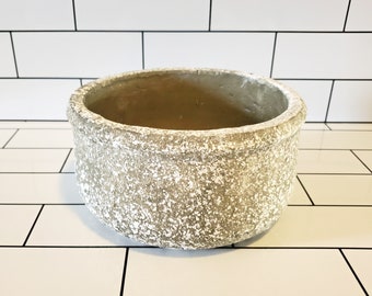 Decorative Concrete Bowl | 7" Distressed Round Stone Vessel | Weathered Mossy-Look Finish | Coffee Table or Side Table Bowl | Rustic Cement