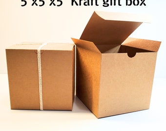 5x5x5 Kraft Gift Box - Small Favor Boxes, Brown Cardboard Packaging