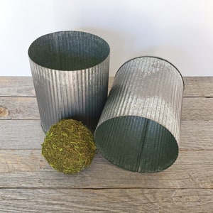 Galvanized Metal Planter 4.5&quot; x 5.5&quot; | Rustic Farmhouse Vase | Corrugated Tin Pots | Metal Containers | For Fresh, Faux or Dried Flowers