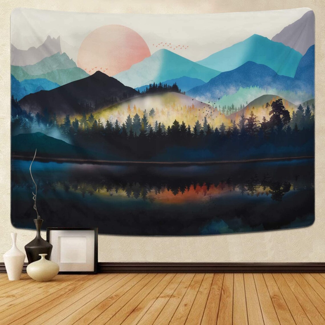 WALL HANGING MOUNTAIN Tapestry Sunset Tapestry Forest Tree Etsy