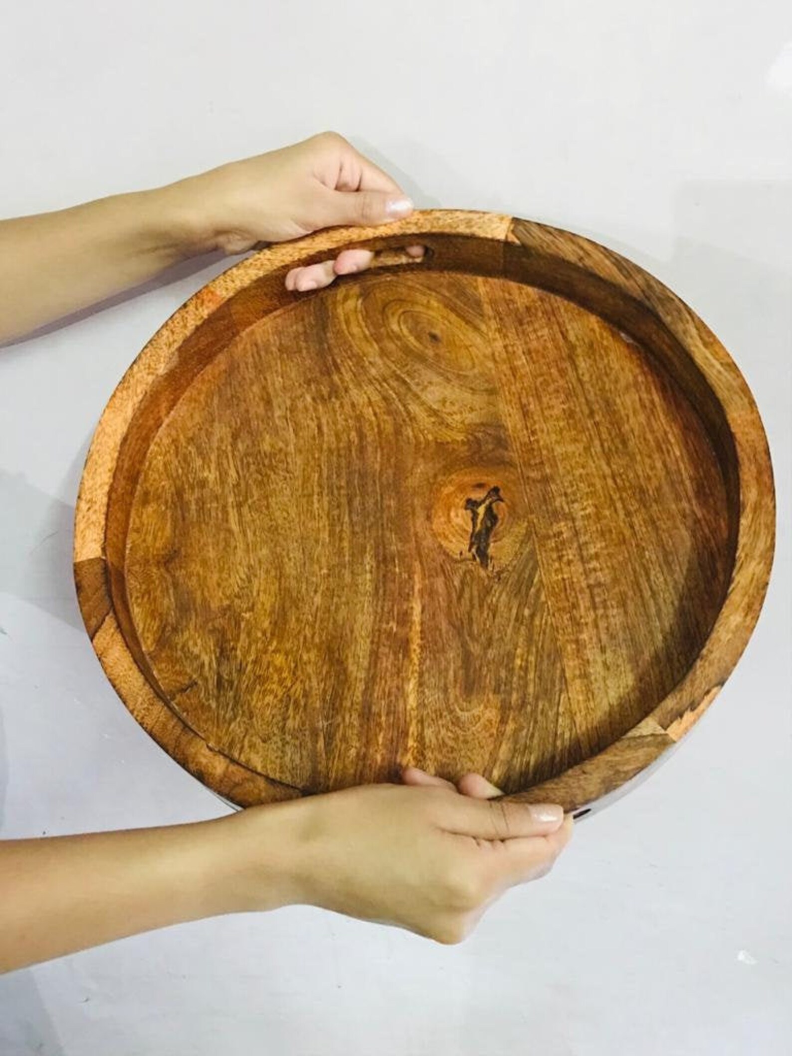 ROUND WOODEN TRAY Mango Wood Multipurpose Round Serving Etsy