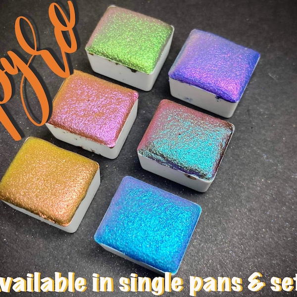Pyro, a duo chrome color shifting artist grade palette of 6 half pan set, mini set, or single half pan, gift for artist, watercolor gift set