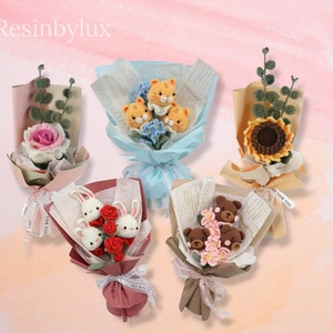 Flower Bouquet Crochet Kit | Rose Flower Crochet Kit | Bouquet Sunflower Crochet Kit | Bear Crochet Kit | Crochet Kit | crochet Bouquet Gift