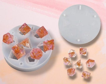 Complete RPG Dice Silicone Mold Set - 7-Die Sharp Edge Polyhedral Dice Mold for Resin Casting - D&D Dungeons and Dragons Dice Maker Kit