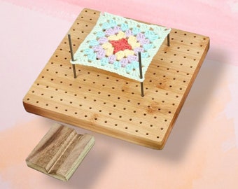 Bamboo Crochet Blocking Board with Pegs and Stand - Professional Granny Square Blocker for Knitting & Crochet - Wooden Handcrafted Blocking